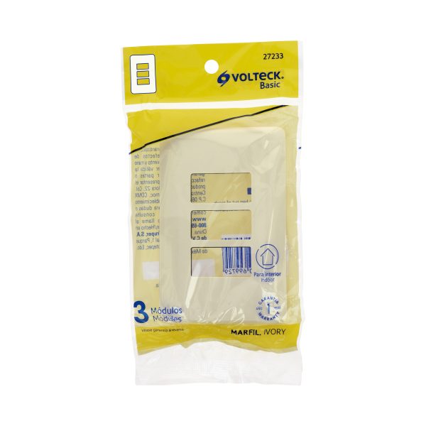 27233 - Placa 3 módulos, marfil, línea Volteck Basic