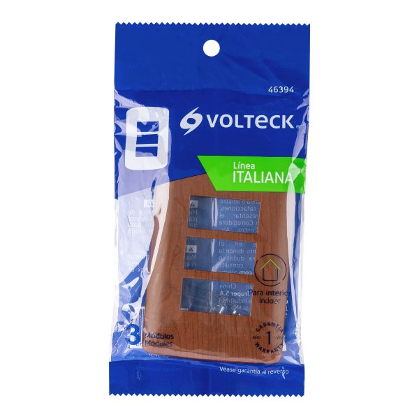 46394 - Placa 3 módulos de ABS, línea Italiana, acabado madera