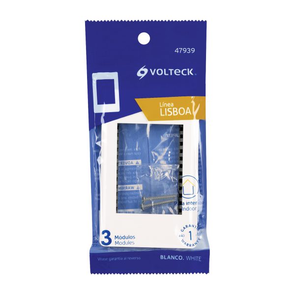 47939 - Placa blanca de 1 ventana 3 módulos, línea Lisboa, Volteck
