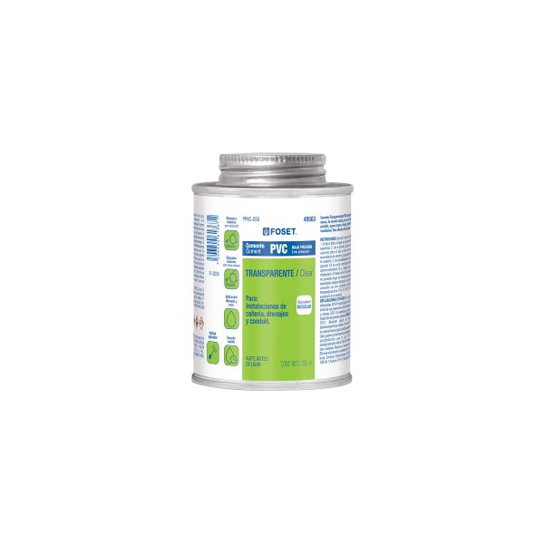 49563 - Cemento p/PVC, transparente, baja presión, lata 250ml, FOSET