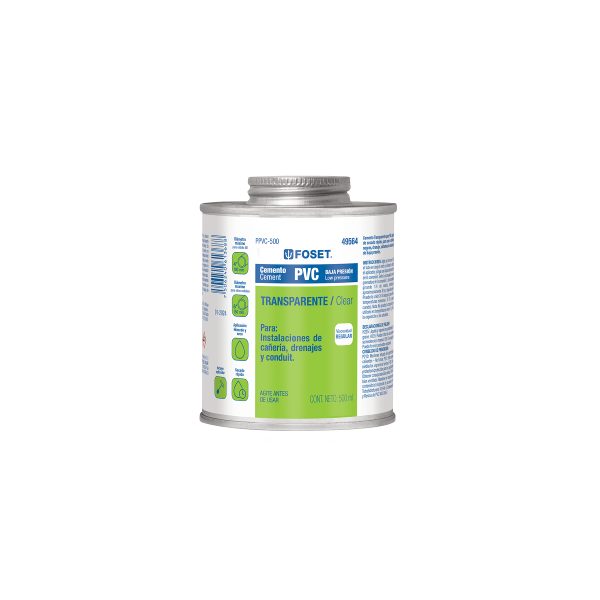 PPVC-500.jpg 49564 - Cemento p/PVC, transparente, baja presión, lata 500ml, FOSET