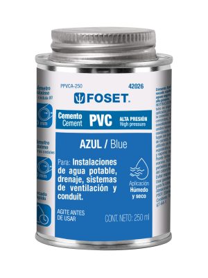 PPVCA-250.jpg 42026 - Cemento p/PVC, azul, alta presión, lata 250ml, FOSET