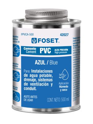 PPVCA-500.jpg 42027 - Cemento p/PVC, azul, alta presión, lata 500ml, FOSET