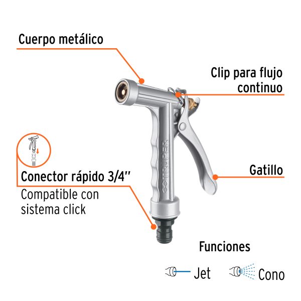 17483 - Pistola para riego de 2 funciones metálica, Truper