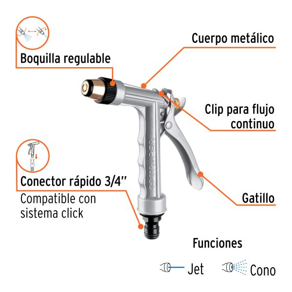 PR-102FC1.jpg 17482 - Pistola para riego 2 funciones metálica, boquilla regulable