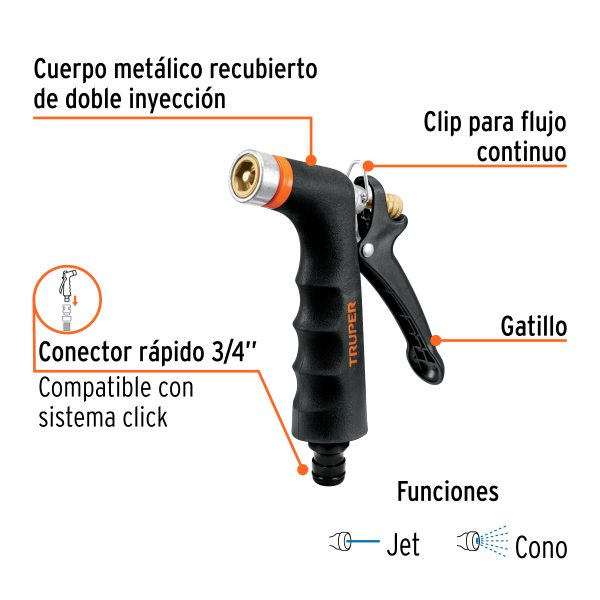 18475 - Pistola para riego de 2 funciones metálica con recubrimiento