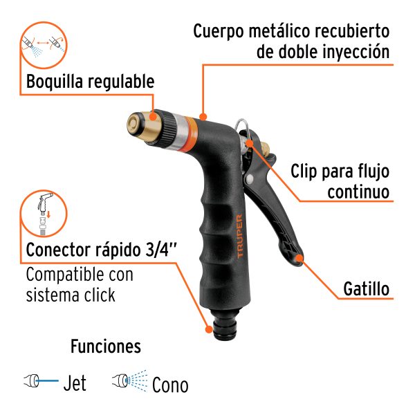 18476 - Pistola para riego 2 funciones con recubrimiento y boquilla