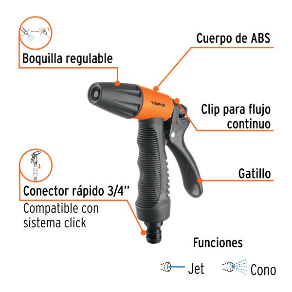 18480 - Pistola para riego de 2 funciones plástica con recubrimiento