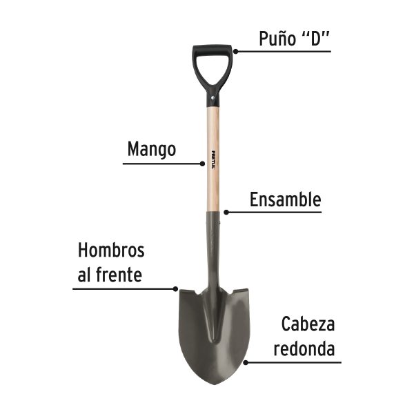 22502 - Pala redonda, puño 'D', mango 28-1/2', Pretul