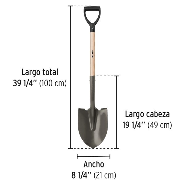 22502 - Pala redonda, puño 'D', mango 28-1/2', Pretul