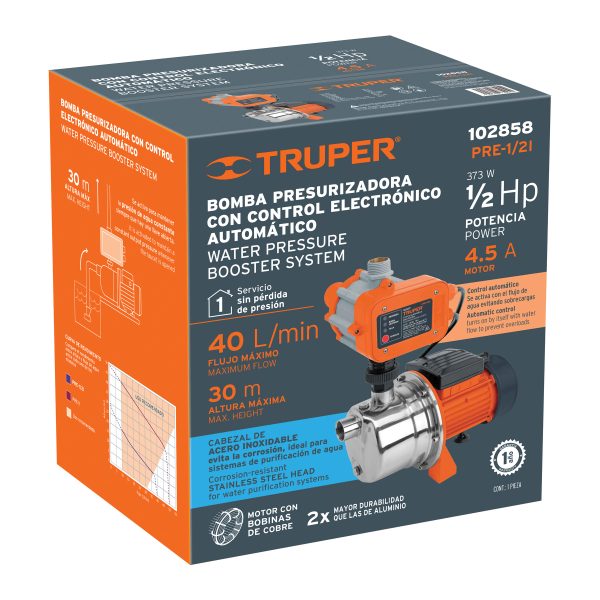 102858 - Bomba presurizadora jet acero 1/2 HP con control, Truper