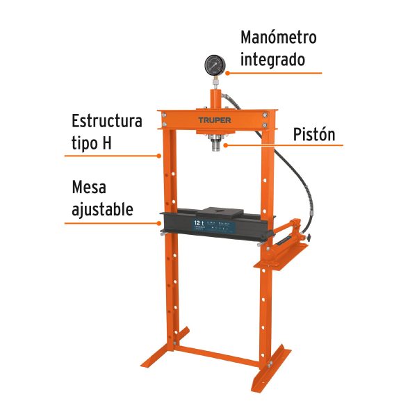 17681 - Prensa hidráulica tipo 'H' de 12 ton, con pistón, Truper