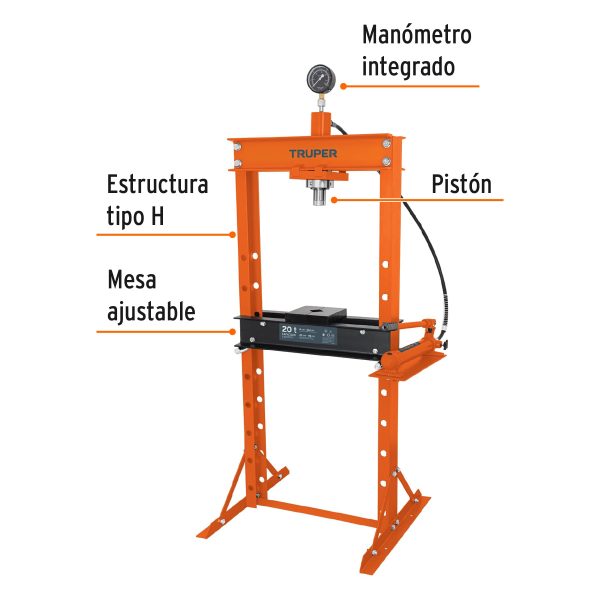 17685 - Prensa hidráulica tipo 'H' de 20 ton, con pistón, Truper