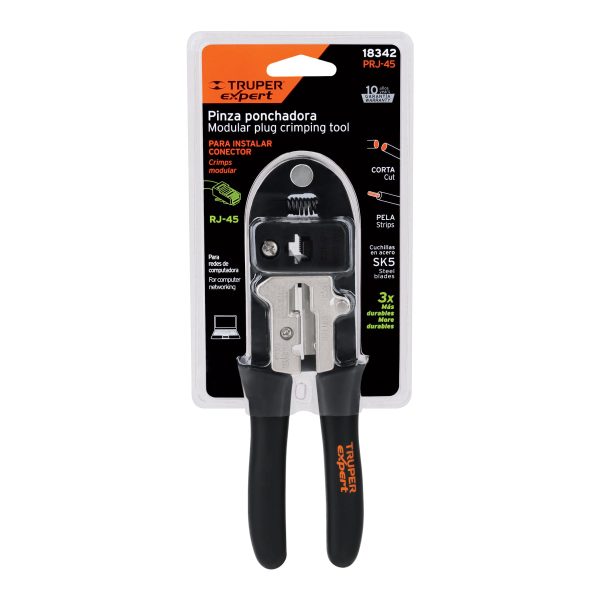 PRJ-45E1.jpg 18342 - Pinza 8' ponchadora para cables RJ-45, 8 contactos, Truper
