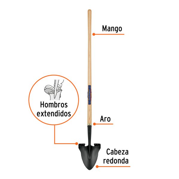17204 - Pala redonda Classic Gardener, mango 45', Truper