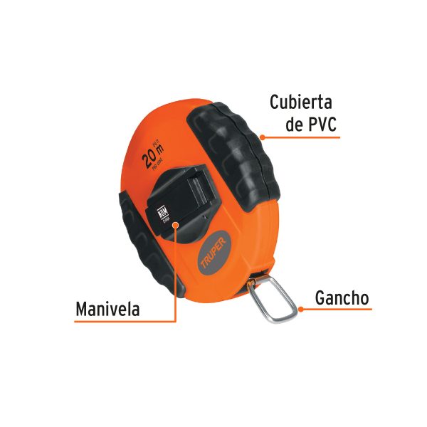 20900 - Cinta métrica larga 20 m, metálica, carcasa plástica, TRUPER