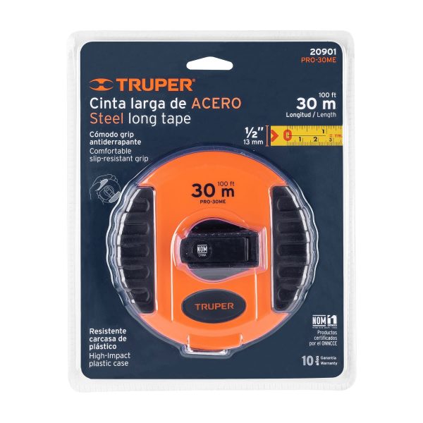 20901 - Cinta métrica larga 30 m, metálica, carcasa plástica, TRUPER