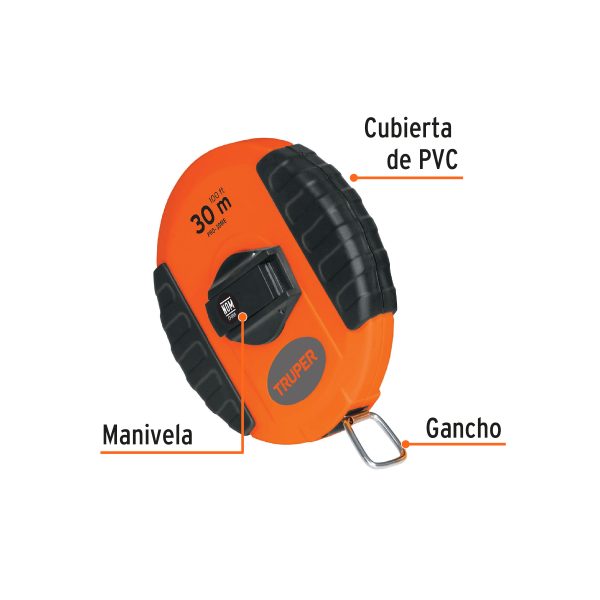 20901 - Cinta métrica larga 30 m, metálica, carcasa plástica, TRUPER