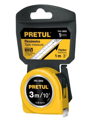21605 - Flexómetro amarillo 3 m cinta 13 mm, en tarjeta, PRETUL