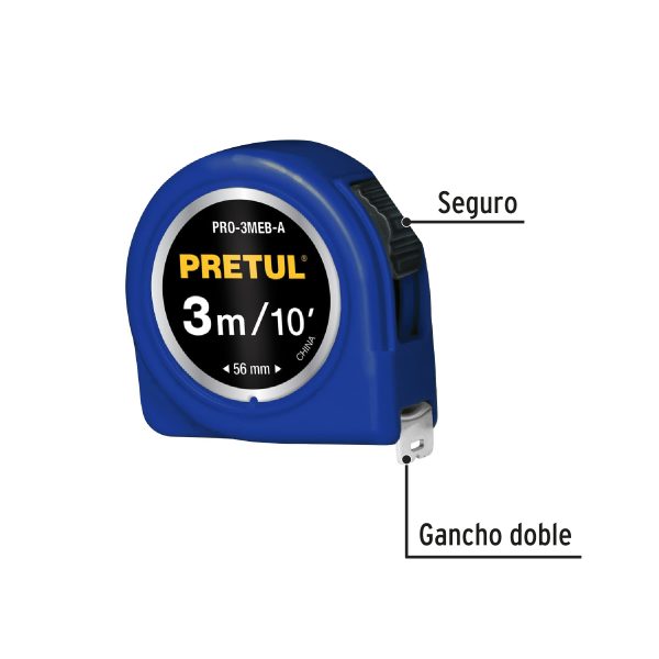 21609 - Flexómetro azul 3 m cinta 13 mm, en tarjeta, PRETUL