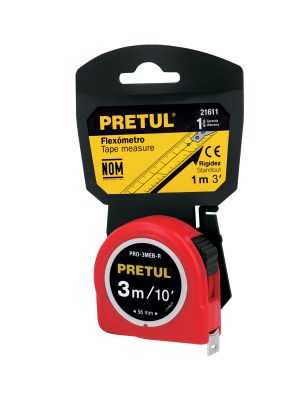 21611 - Flexómetro rojo 3 m cinta 13 mm, en tarjeta, PRETUL