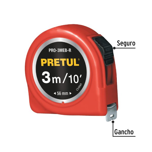 21611 - Flexómetro rojo 3 m cinta 13 mm, en tarjeta, PRETUL