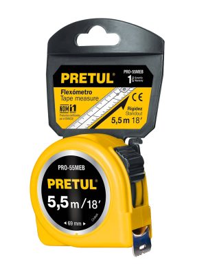 PRO-55MEB.jpg 28022 - Flexómetro amarillo 5.5 m cinta 25 mm, en tarjeta, PRETUL