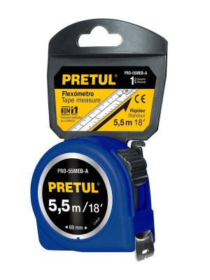 PRO-55MEB-A.jpg 28023 - Flexómetro azul 5.5 m cinta 25 mm, en tarjeta, PRETUL