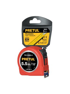 PRO-55MEB-R.jpg 28024 - Flexómetro rojo 5.5 m cinta 25 mm, en tarjeta, PRETUL