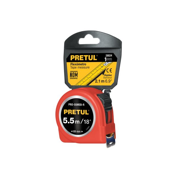 28024 - Flexómetro rojo 5.5 m cinta 25 mm, en tarjeta, PRETUL