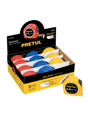 PRO-55MEC.jpg 21624 - Flexómetro 5.5 m cinta 25 mm, display box con 12 pzas,PRETUL