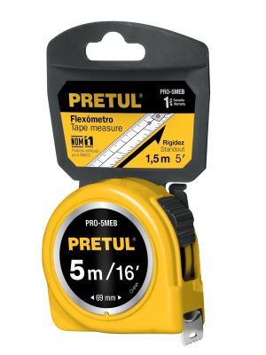 21606 - Flexómetro amarillo 5 m cinta 19 mm, en tarjeta, PRETUL