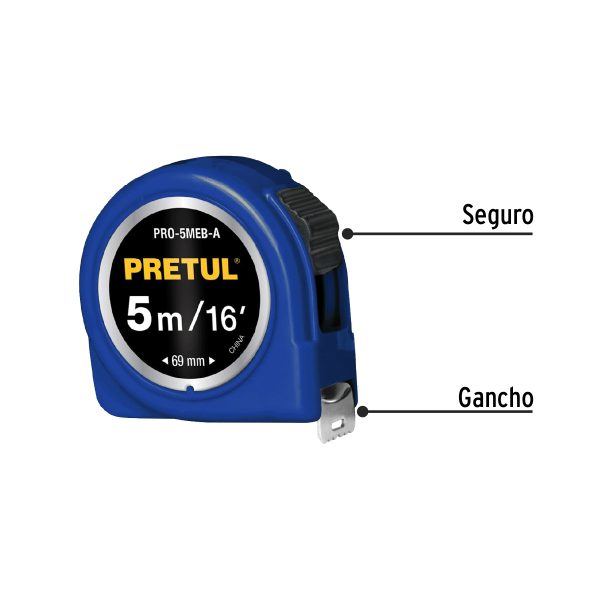 21610 - Flexómetro azul 5 m cinta 19 mm, en tarjeta, PRETUL