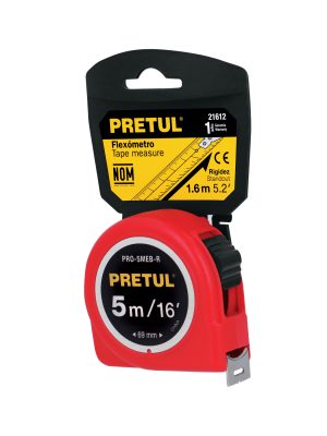 21612 - Flexómetro rojo 5 m cinta 19 mm, en tarjeta, PRETUL