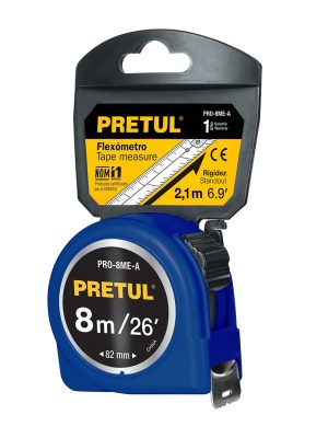 PRO-8ME-A.jpg 29998 - Flexómetro azul 8 m cinta 25 mm, en tarjeta, PRETUL
