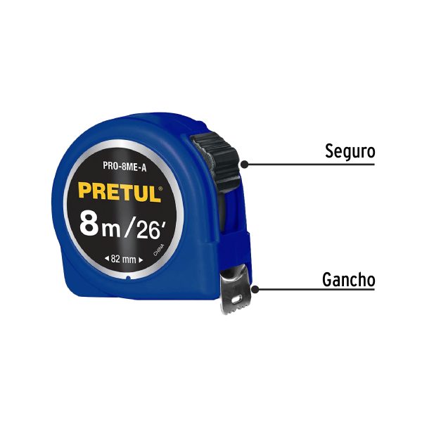 29998 - Flexómetro azul 8 m cinta 25 mm, en tarjeta, PRETUL
