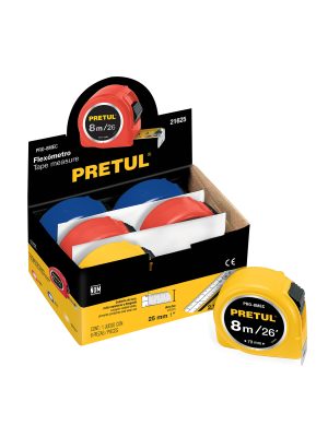 PRO-8MEC.jpg 21625 - Flexómetro 8 m cinta 25 mm, display box con 6 pzas, PRETUL