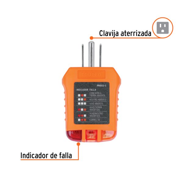 17241 - Probador de tomacorriente, corriente alterna, Truper