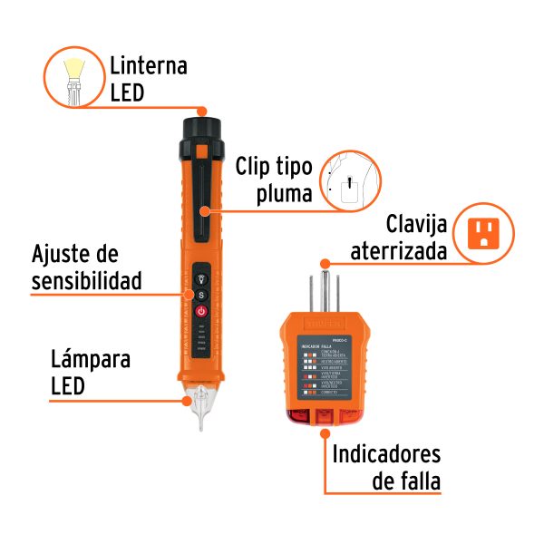 103980 - Kit de probadores sin contacto y para tomacorrientes, TRUPER