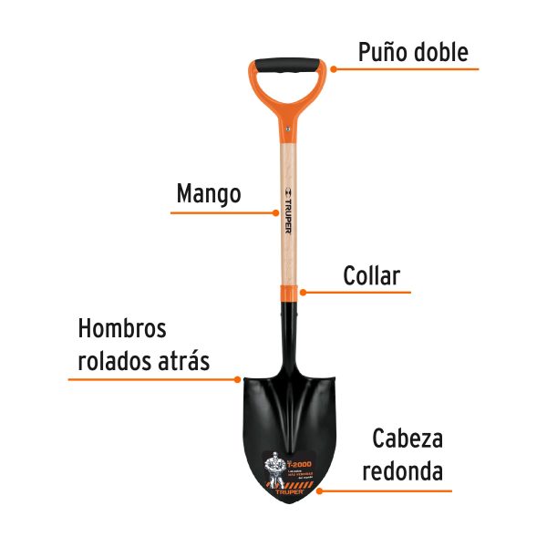 102456 - Pala redonda T-2000, puño doble 'Y', Truper