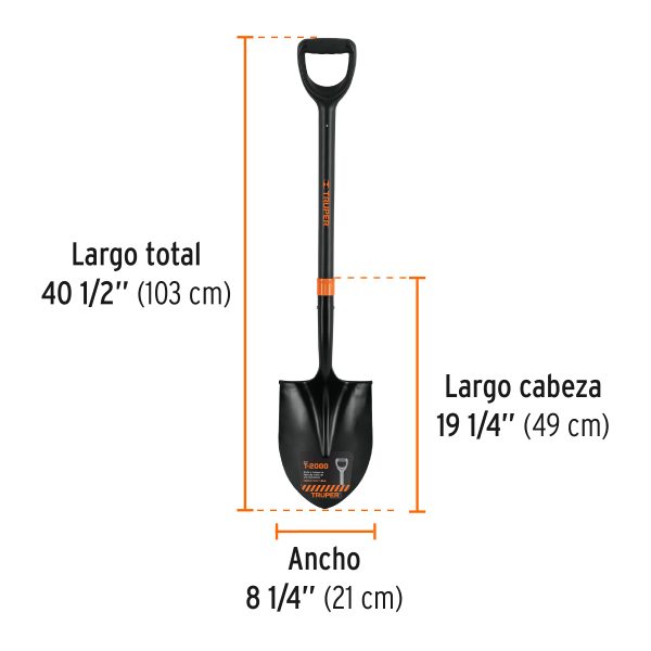 102458 - Pala redonda T-2000, puño 'Y' mango fibra de vidrio, Truper