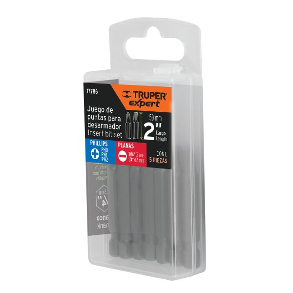 17786 - Estuche con 5 puntas de cruz y planas largo 2', Expert