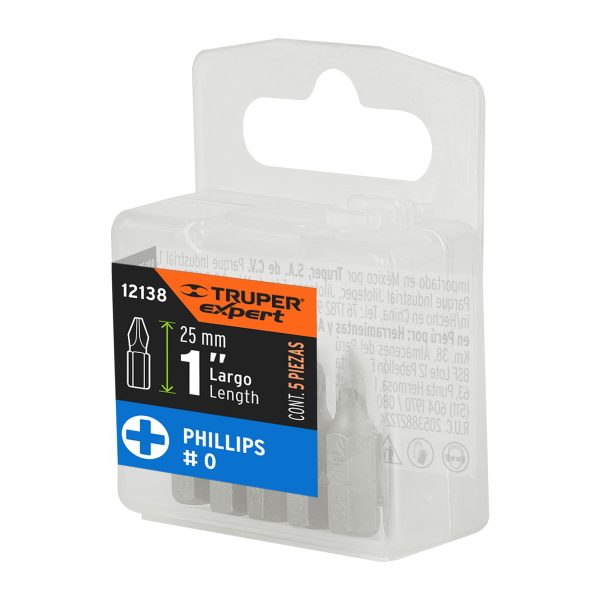 12138 - Estuche con 5 puntas de cruz PH0 largo 1', Truper Expert