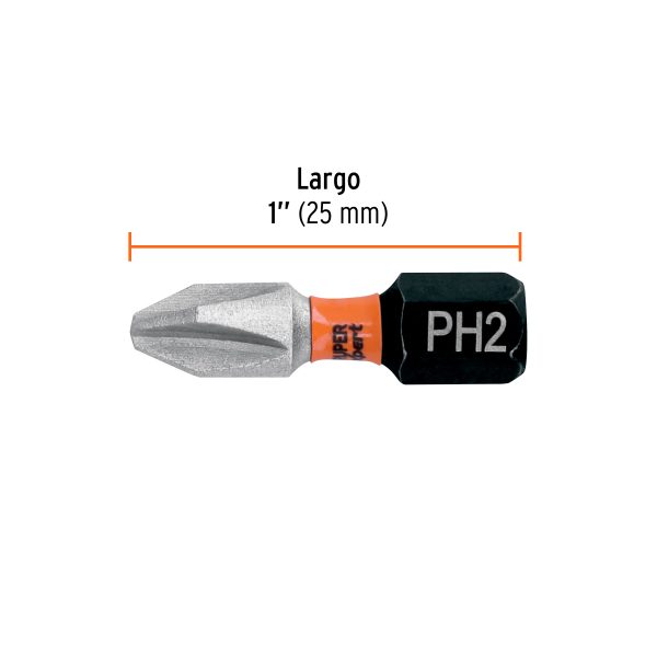 103022 - Estuche con 5 puntas de cruz PH2 de impacto largo 1'