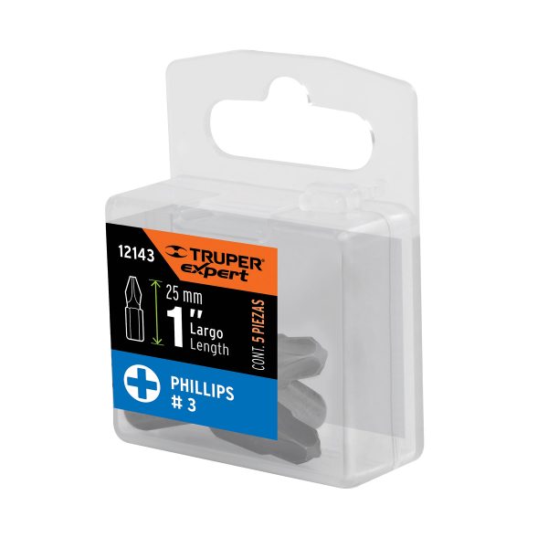 12143 - Estuche con 5 puntas de cruz PH3 largo 1', Truper Expert