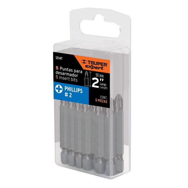 12147 - Estuche con 5 puntas de cruz PH2 largo 2', Truper Expert