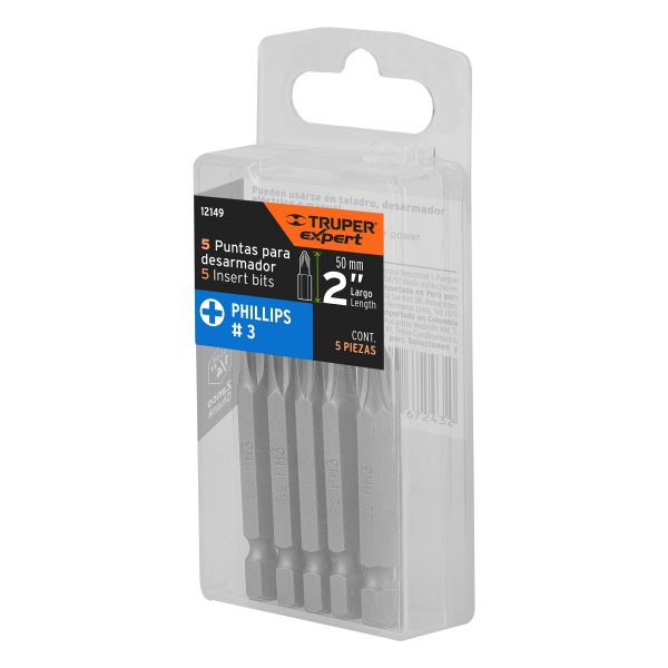 12149 - Estuche con 5 puntas de cruz PH3 largo 2', Truper Expert