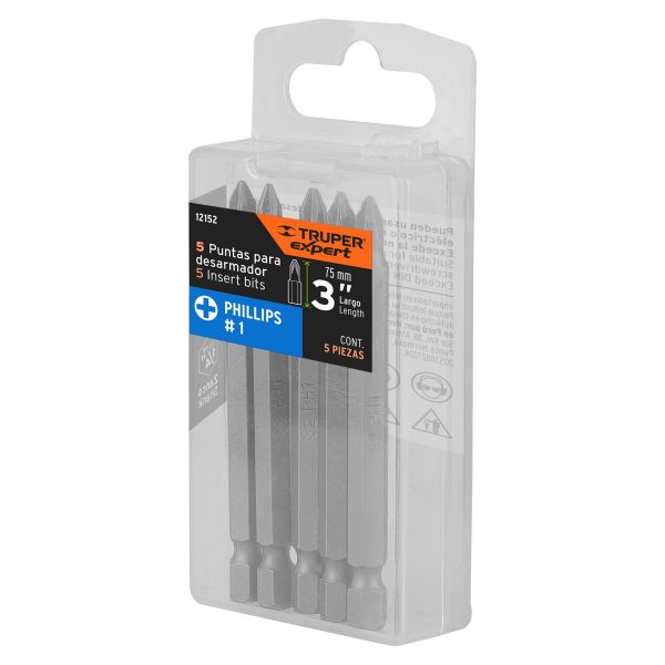 12152 - Estuche con 5 puntas de cruz PH1 largo 3', Truper Expert