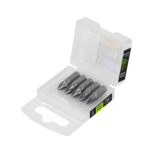 12156 - Estuche con 5 puntas pozidriv PZ1 largo 1', Truper Expert