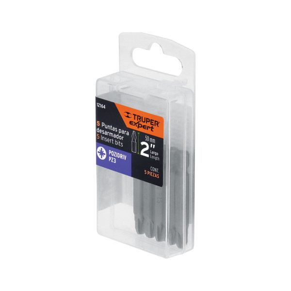 12164 - Estuche con 5 puntas pozidriv PZ3 largo 2', Truper Expert